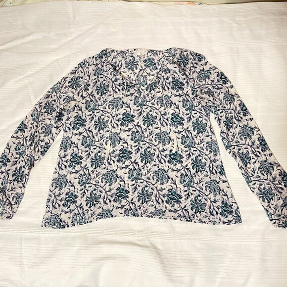 Aeropostale Floral Boho Tie Blouse Cream Navy - M - Picture 9 of 13